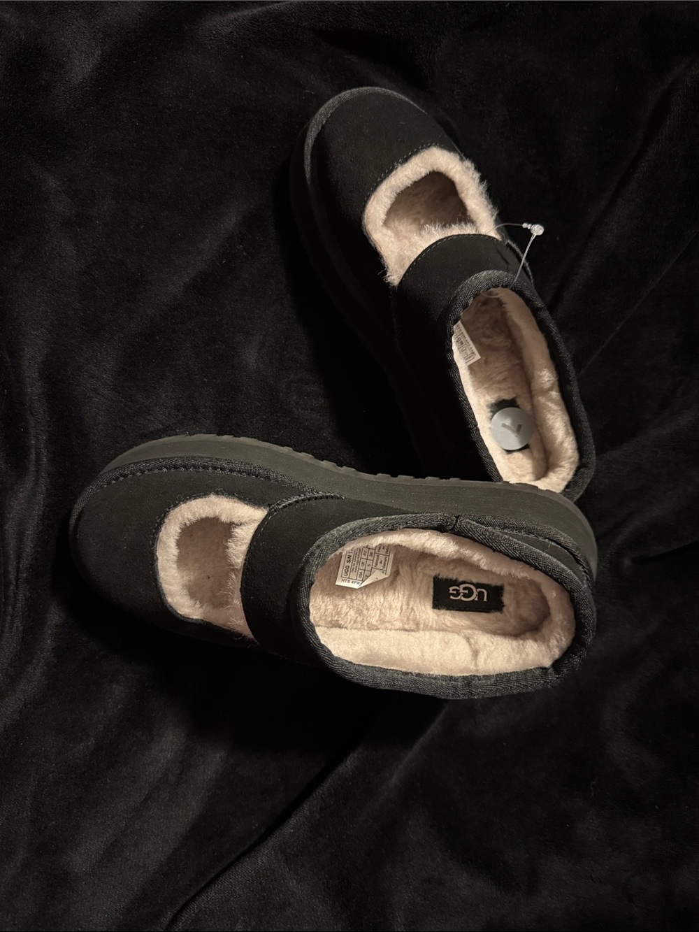 UGG Women’s Black Suede Mary Jane Slip-On with Shearling Lining